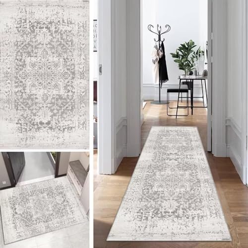 Boho Läufer Teppich Lang Vintage Klassisch Flur Läufer Abstrakte rutschfest Waschbar 60x180cm Modern Dauerhaft Läuferteppich TeppichLäufer Küchen Korridor Polyester Anpassbar Meterware von Mogetal