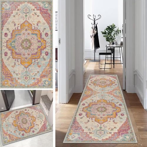 Boho Style Teppich Läufer Flur Lang Küche Schlafzimmer Läufer Vintage rutschfest Waschbar 80x350cm Dauerhaft Läuferteppich Flurläufer Korridor Polyester Meterware von Mogetal