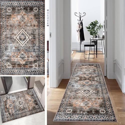 Boho Teppich Läufer Flur Bunt Kücheläufer Schlafzimmer Modern Geometrisch Teppich Läufer rutschfest Waschbar 110x200cm Dauerhaft Läuferteppich Flurläufer Korridor Polyester Meterware von Mogetal
