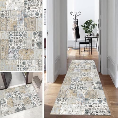 Boho Teppich Läufer Flur Bunt Kücheläufer Schlafzimmer Modern Geometrisch Teppich Läufer rutschfest Waschbar 120x250cm Dauerhaft Läuferteppich Flurläufer Korridor Polyester Meterware von Mogetal