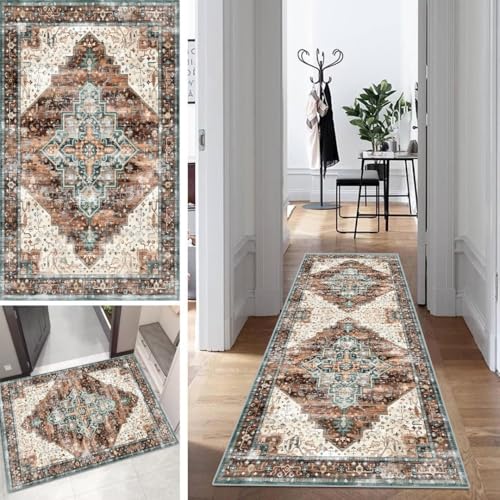 Boho Teppich Läufer Flur Bunt Kücheläufer Schlafzimmer Modern Geometrisch Teppich Läufer rutschfest Waschbar 70x300cm Dauerhaft Läuferteppich Flurläufer Korridor Polyester Meterware von Mogetal