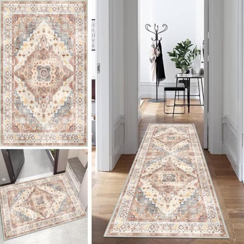 Boho Teppich Läufer Flur Bunt Lang Kücheläufer Schlafzimmer Modern Geometrisch Teppich Läufer rutschfest Waschbar 100x100cm Dauerhaft Läuferteppich Flurläufer Korridor Polyester Meterware von Mogetal
