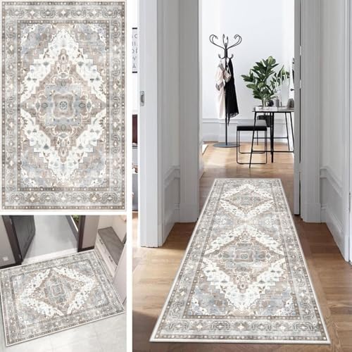 Boho Teppich Läufer Flur Bunt Lang Kücheläufer Schlafzimmer Modern Geometrisch Teppich Läufer rutschfest Waschbar 100x120cm Dauerhaft Läuferteppich Flurläufer Korridor Polyester Meterware von Mogetal