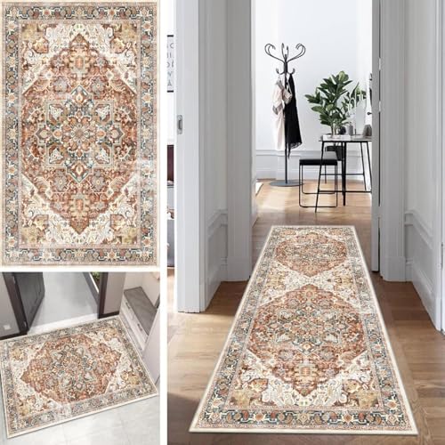 Boho Teppich Läufer Flur Bunt Lang Kücheläufer Schlafzimmer Modern Geometrisch Teppich Läufer rutschfest Waschbar 60x100cm Dauerhaft Läuferteppich Flurläufer Korridor Polyester Meterware von Mogetal