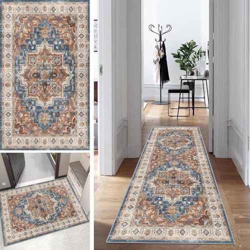 Boho Teppich Läufer Flur Bunt Lang Kücheläufer Schlafzimmer Modern Geometrisch Teppich Läufer rutschfest Waschbar 60x250cm Dauerhaft Läuferteppich Flurläufer Korridor Polyester Meterware von Mogetal