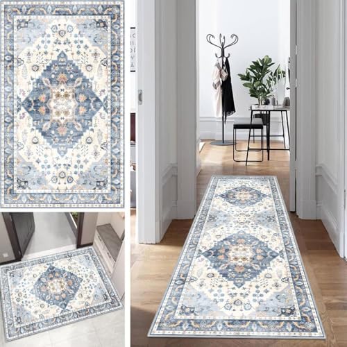 Boho Teppich Läufer Flur Bunt Lang Kücheläufer Schlafzimmer Modern Geometrisch Teppich Läufer rutschfest Waschbar 80x130cm Dauerhaft Läuferteppich Flurläufer Korridor Polyester Meterware von Mogetal