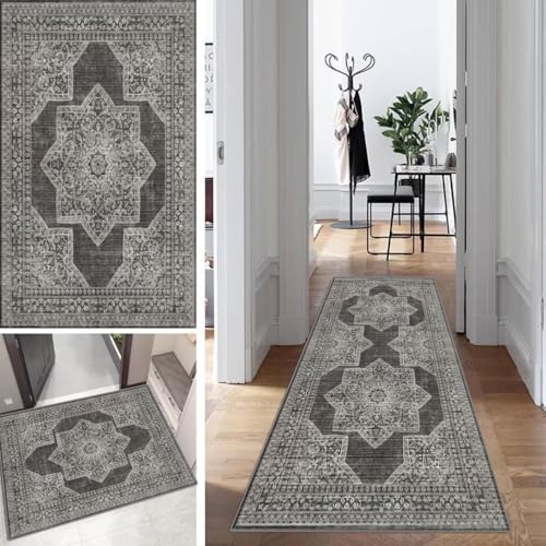 Boho Teppich Läufer Flur Grau Lang Kücheläufer Schlafzimmer Modern Teppich Läufer rutschfest Waschbar 40x120cm Dauerhaft Läuferteppich Flurläufer Korridor Polyester Meterware von Mogetal