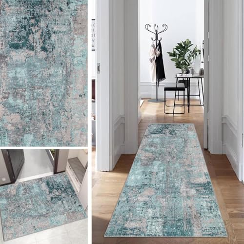 Bunt Teppich Läufer Flur Lang Kücheläufer Schlafzimmer Modern Abstrakt Teppich Läufer rutschfest Waschbar 60x170cm Dauerhaft Läuferteppich Flurläufer Korridor Polyester Meterware von Mogetal