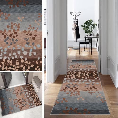 Bunt Teppich Läufer Flur Lang Kücheläufer Schlafzimmer Modern Blattmuster Teppich Läufer rutschfest Waschbar 40x150cm Dauerhaft Läuferteppich Flurläufer Korridor Polyester Meterware von Mogetal