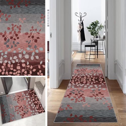 Bunt Teppich Läufer Flur Lang Kücheläufer Schlafzimmer Modern Blattmuster Teppich Läufer rutschfest Waschbar 40x80cm Dauerhaft Läuferteppich Flurläufer Korridor Polyester Meterware von Mogetal