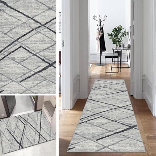 Grau Abstrakt Läufer Flur Lang Küche Schlafzimmer rutschfest Waschbar 40x150cm Vintage Unifarbener Teppich Läufer Dauerhaft Läuferteppich KüchenLäufer Korridor Polyester Anpassbar Meterware von Mogetal