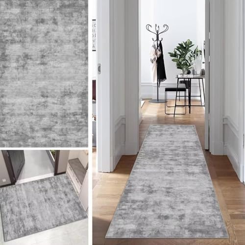 Grau Läufer Teppich Lang Flur Läufer Abstrakte rutschfest Waschbar 120x200cm Modern Dauerhaft Flur Läuferteppich TeppichLäufer Küchen Korridor Polyester Anpassbar Meterware von Mogetal