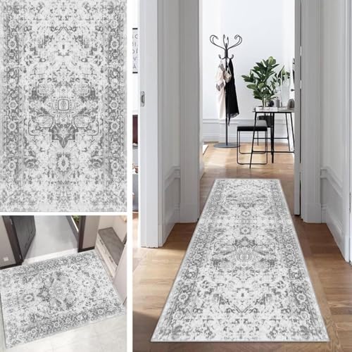 Klassisch Boho Läufer Flur Lang Küche Schlafzimmer rutschfest Waschbar 80x280cm Vintage Teppich Läufer Dauerhaft Läuferteppich KüchenLäufer Korridor Polyester Anpassbar Meterware von Mogetal