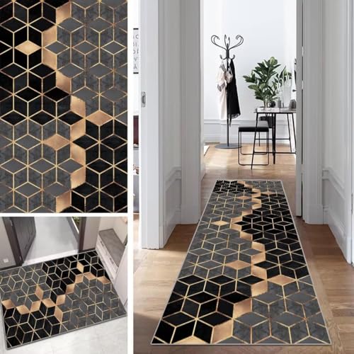 Läufer Flur Lang Grau Küche Schlafzimmer rutschfest Waschbar 60x80cm Geometrisch Teppich Läufer Dauerhaft Läuferteppich KüchenLäufer Korridor Polyester Anpassbar Meterware von Mogetal