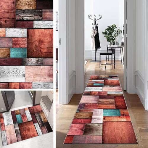 Läufer Flur Lang Küche Schlafzimmer rutschfest Waschbar 110x300cm Bunt 3D Holzmaserung Teppich Läufer Dauerhaft Läuferteppich KüchenLäufer Korridor Polyester Anpassbar Meterware Läufer Flur Lang Küche Schlafzimmer rutschfest Waschbar 110x300cm Bunt 3D Holzmaserung Teppich Läufer Dauerhaft Läuferteppich KüchenLäufer Korridor Polyester Anpassbar Meterware von Mogetal