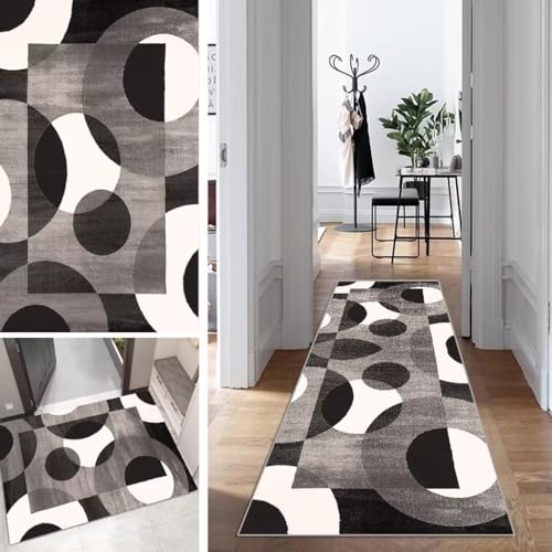 Läufer Flur Lang Küche Schlafzimmer rutschfest Waschbar 40x180cm Geometrische Grau Teppich Läufer Dauerhaft Läuferteppich KüchenLäufer Korridor Anpassbar Meterware von Mogetal