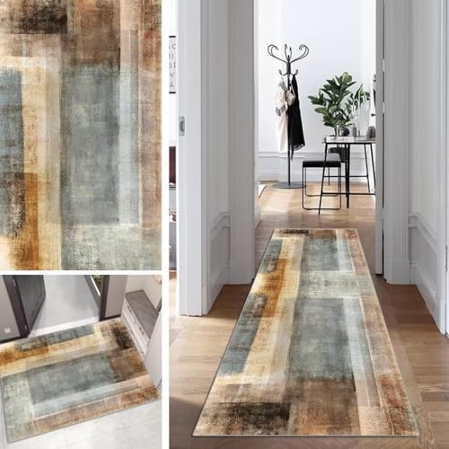 Läufer Teppich Bunt Lang Flur Läufer Abstrakte rutschfest Waschbar 50x140cm Modern Dauerhaft Flur Läuferteppich TeppichLäufer Küchen Korridor Polyester Anpassbar Meterware von Mogetal