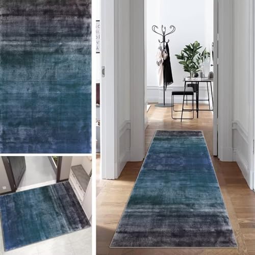 Läufer Teppich Farbverlauf Bunt Blau Lang Flur Läufer Abstrakte rutschfest Waschbar 60x180cm Modern Dauerhaft Flur Läuferteppich TeppichLäufer Küchen Korridor Polyester Anpassbar Meterware von Mogetal