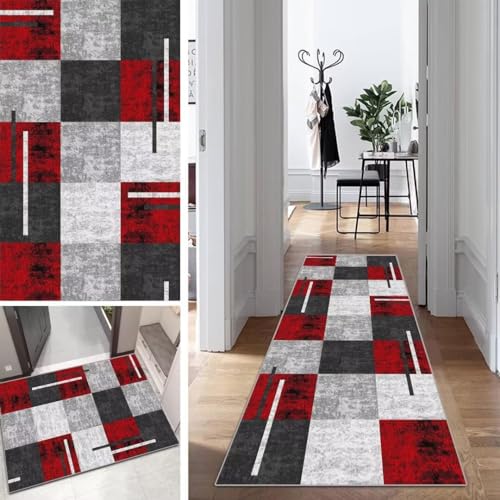 Läufer Teppich Lang Flur Läufer Küche rutschfest Waschbar 50x80cm Geometrische Muster Dauerhaft Läuferteppich TeppichLäufer KüchenLäufer Korridor Polyester Anpassbar Meterware von Mogetal