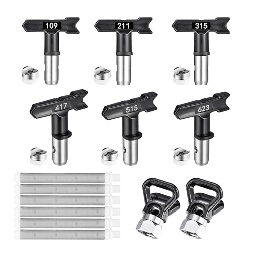 Mogokoyo 14 Stück Airless Düse Set 6 Airless Farbsprühdüsenspitzen 6 Airless Spritzpistole Filterelemente & 2 Düsenspitzenschutz für Airless Farbsprühsysteme Mogokoyo 14 Stück Airless Düse Set 6 Airless Farbsprühdüsenspitzen 6 Airless Spritzpistole Filterelemente & 2 Düsenspitzenschutz für Airless Farbsprühsysteme von Mogokoyo