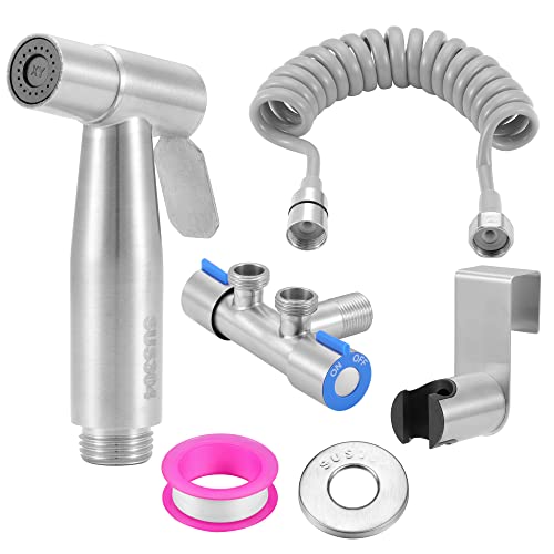 Mogokoyo Bidet Handbrause Set Silber Bad Bidet Aufsatz mit Waschen Duschkopf Federschlauch Hakentoilette Dreiwege Eckventil für WC, Badezimmer Hygiene&Windelreinigung (Silber) von Mogokoyo