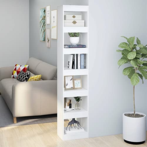 Mogou Bücherregal/Raumteiler, Bookshelf, Regalbrett, Book Shelf, Bücher Regal, Deko Regal Wohnzimmer, Standregal, Weiß 40x30x198 cm von Mogou