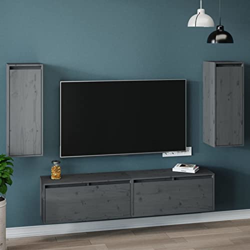 Mogou Wandschränke 2 STK. Grau 30x30x80 cm Massivholz Kiefer von Mogou