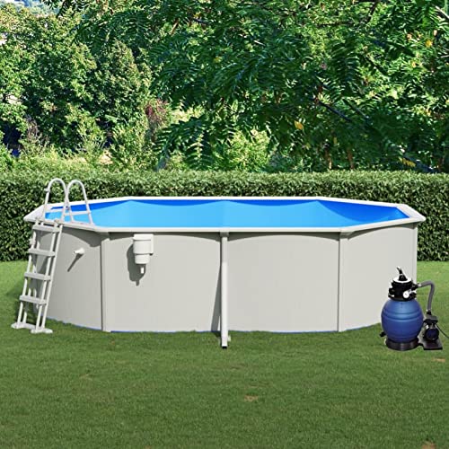 Pool mit Sandfilterpumpe und Leiter, Mogou Pool Stahlwand, Swimmingpool, Gartenpool Komplettset, Pool Garten, Aufstellpool, Schwimmbad, 490x360x120 cm von Mogou