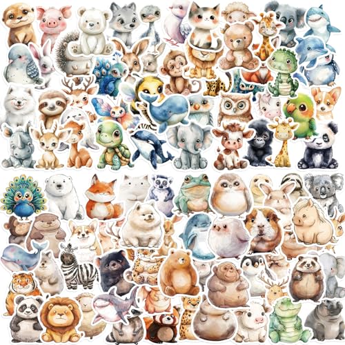 MoguGo 100 Stück Tiere Sticker Sets Kinder Aquarell Niedliches Sticker Wasserfeste Aufkleber Vinyl Selbstklebend Stickers für Laptop Scrapbook Wasserflasche Fotoalben DIY von MoguGo