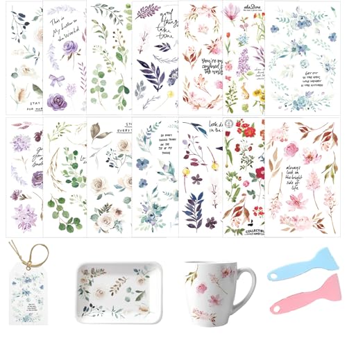 MoguGo 14 Blatt Blumen Rub On Sticker Blumenblätter Transferaufkleber Schmetterling Selbstklebend Rub On Flower Stickers Vintage Pflanzen Aufkleber für Möbel Keramik Holz Glas von MoguGo