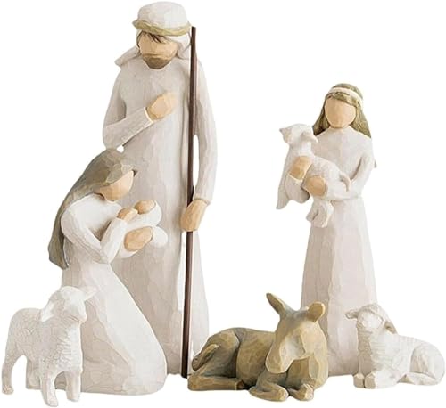 MoguGo 6-teiliges Krippenset Born Scene Willow-Tree Figur Weihnachtskrippe mit Figuren, Figuren Krippe Harz, Geburt Belen Weihnachten, Figuren Weihnachtskrippe, Heilige Familie, Dekoration von MoguGo