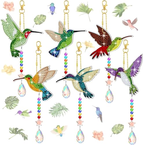 Moguri® 6 Stück, 5D Diamond Maltes Wind Chimes Kit, Hummingbird -Designs mit Kristallanhänger für Haus und Gartendekor,Perfekt für Erwachsene und Kinder von Moguri