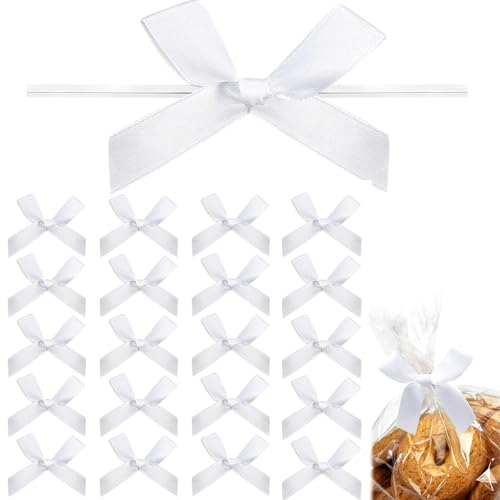 Moguri 20pcs kleine Schleifen,Mini Schleifen aus vorgebundenem Satinband,Schleifen zum Binden für Leckerli Tüten,vorgefertigte Schleifen für Geschenk DIY Keks Bonbontüten von Moguri