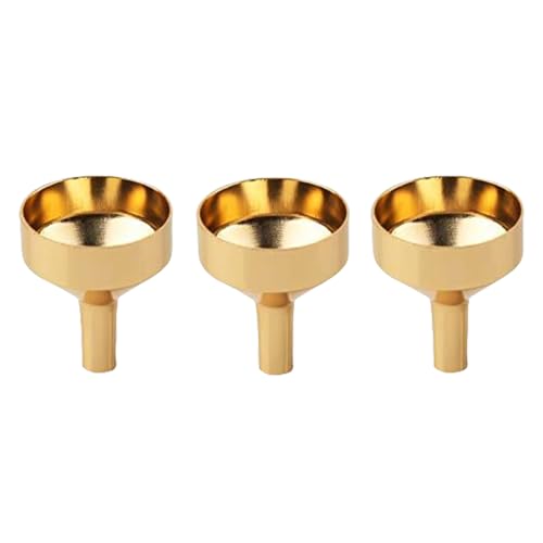 Moguri 3 Stück Mini Trichter aus Metall, 18 mm Öffnung, Kleiner Goldfarbener Trichter für Flaschen, Küche, Kosmetik und Flüssigkeiten, Wiederverwendbare Trichter für Gewürze und Öle von Moguri