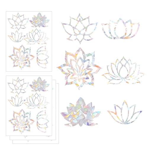 Moguri 4 Bögen Antikollisions-Fensteraufkleber,Fensteraufkleber zur Vermeidung von Vogelschlägen,Fensteraufkleber mit Prismenmuster für Vögel, Warnaufkleber zum Schutz,Lotus Moguri 4 Bögen Antikollisions-Fensteraufkleber,Fensteraufkleber zur Vermeidung von Vogelschlägen,Fensteraufkleber mit Prismenmuster für Vögel, Warnaufkleber zum Schutz,Lotus von Moguri