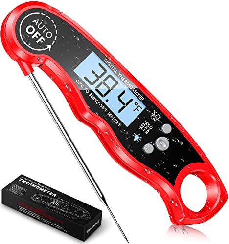 Mohard Digitales Fleischthermometer, IPX6 Wasserfest Sofort Ablesbares Bratenthermometer für Grill/BBQ/Öl, Küchenthermometer mit LCD Bildschirm & 11,94cm klappbarer Sonde, Automatisch EIN/AUS, Magnet von Mohard