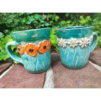 Tasse Im Mohnblumen - Oder Margareten - Look Handgefertigte Unikate Mit Farbeffekt, Ausgefallenes Geschenk, Spülmaschinenfest, Lieblingstasse von Mohnkultur