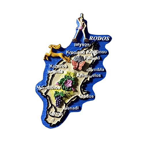 Kühlschrankmagnet Karte von Rhodos, Griechenland, Reise-Souvenir, Kühlschrankdekoration, 3D-Magnetaufkleber, handbemalt, Bastel-Kollektion von Moiilvcla