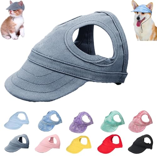 Baseballkappe für Hunde, verstellbar, mit Ohrlöchern, für mittelgroße und kleine Haustiere, Sonnenschutz, Kapuze für Hunde (Dunkelblau, L) von Moilkooe