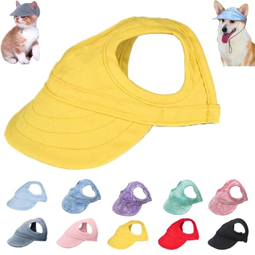 Baseballkappe für Hunde, verstellbar, mit Ohrlöchern, für mittelgroße und kleine Haustiere, Sonnenschutz, Kapuze für Hunde (Gelb, M) von Moilkooe