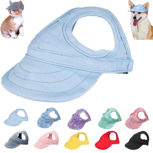Baseballkappe für Hunde, verstellbar, mit Ohrlöchern, für mittelgroße und kleine Haustiere, Sonnenschutz, Kapuze für Hunde (Hellblau, L) von Moilkooe