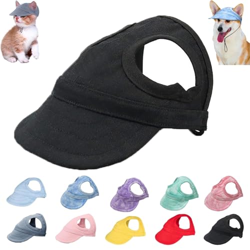 Baseballkappe für Hunde, verstellbar, mit Ohrlöchern, für mittelgroße und kleine Haustiere, Sonnenschutz, Kapuze für Hunde (Schwarz, L) von Moilkooe