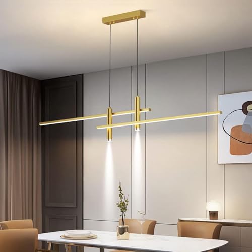 Moderne Esstisch Pendelleuchte Schwarz, Esstischlampe Modern, LED Hängelampe Dimmbar, Esszimmerlampe Hängend Höhenverstellbar Pendellampe Esstisch Esszimmer Büro Deckenleuchte (Gold, 150cm) von Moilsren