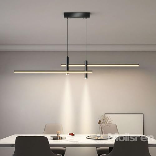 Moderne Esstisch Pendelleuchte Schwarz, Esstischlampe Modern, LED Hängelampe Dimmbar, Esszimmerlampe Hängend Höhenverstellbar Pendellampe Esstisch Esszimmer Büro Deckenleuchte (Schwarz, 100cm) von Moilsren