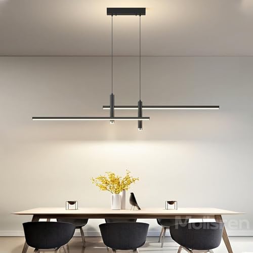 Moderne Esstisch Pendelleuchte Schwarz, Esstischlampe Modern, LED Hängelampe Dimmbar, Esszimmerlampe Hängend Höhenverstellbar Pendellampe Esstisch Esszimmer Büro Deckenleuchte (Schwarz, 90cm) von Moilsren
