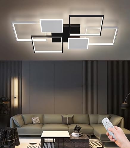 Moilsren LED Deckenleuchte Wohnzimmer Modern Rechteckige, 90W Deckenlampe LED Dimmbar, Wohnzimmerlampe Groß mit Fernbedienung Schlafzimmer Wohnzimmer Büro (Schwarz + Weiß, 110cm) von Moilsren