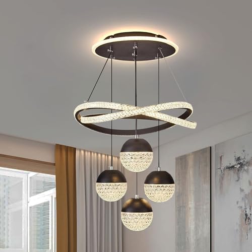 Moilsren LED Pendelleuchte Esstisch Dimmbar, Kristall Hängeleuchte Gold, 4 Flammig Kronleuchter Modern Höhenverstellbar für Wohnzimmer Küche Schlafzimmer Flur (Schwarz) von Moilsren