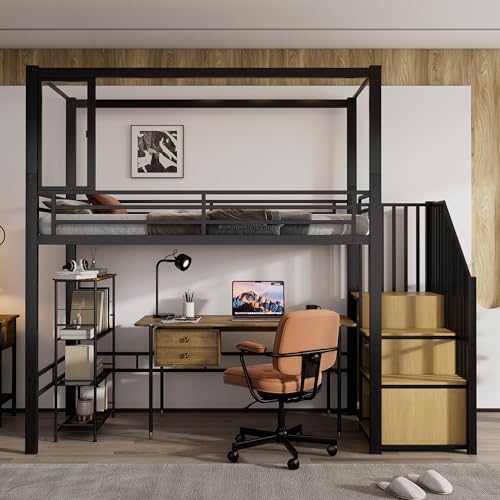 Hochbett, Eisenbett, Eisen + MDF, Treppe mit Einer Garderobe und Ablagefächern, Acrylplatte Fenster mit magnetischer Anziehungskraft, freie Gestaltung der unteren Etage, Schwar+ Natur Hochbett, Eisenbett, Eisen + MDF, Treppe mit Einer Garderobe und Ablagefächern, Acrylplatte Fenster mit magnetischer Anziehungskraft, freie Gestaltung der unteren Etage, Schwar+ Natur von Moimhear