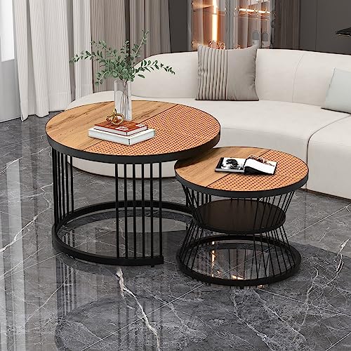 Moderner Couchtisch rund 2er Set, Beistelltisch für Schlafzimmer Balkon, Satztische fürs Wohnzimmer, schwarz und braun, MDF Moderner Couchtisch rund 2er Set, Beistelltisch für Schlafzimmer Balkon, Satztische fürs Wohnzimmer, schwarz und braun, MDF von Moimhear