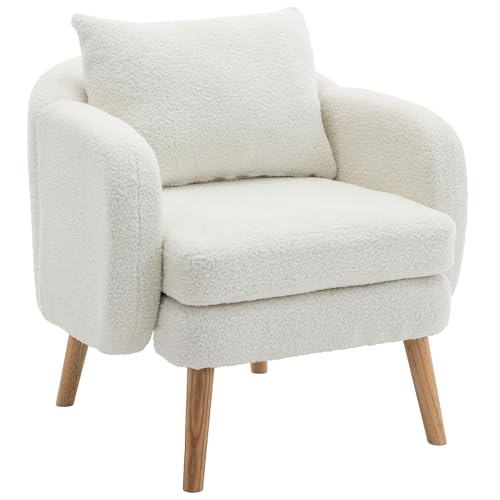 Moderner Relaxsessel, Schlichter Teddy-Samt-Sessel mit Kissen, extra Dicker Kissen-Sessel, einzelner Sofa-Sessel, gepolsterter, Freizeit-Stuhl (Weiß) von Moimhear